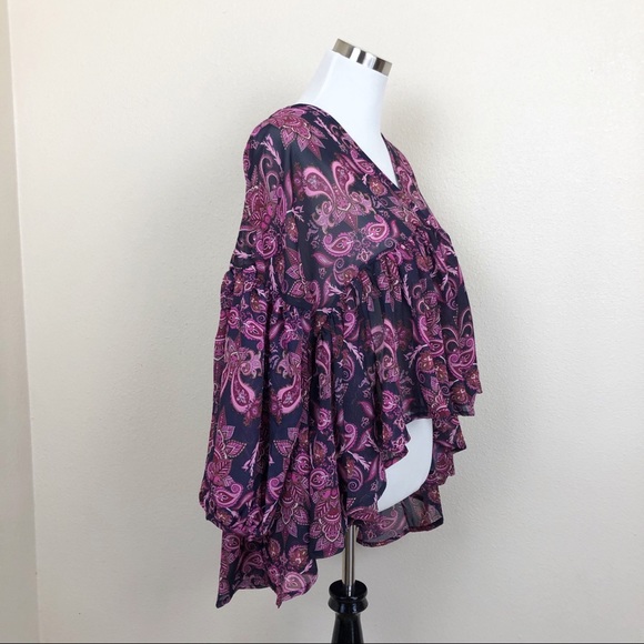 •ROMEO & JULIET• Long Sleeve Paisley Print Boho Blouse Size Small - Picture 3 of 7